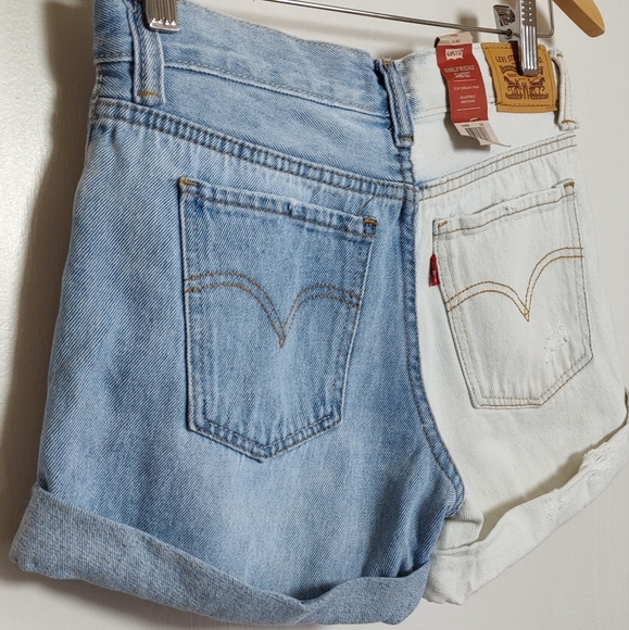 Levi's Girl's Two-Tone Denim Girlfriend Shorts - Picture 6 of 7
